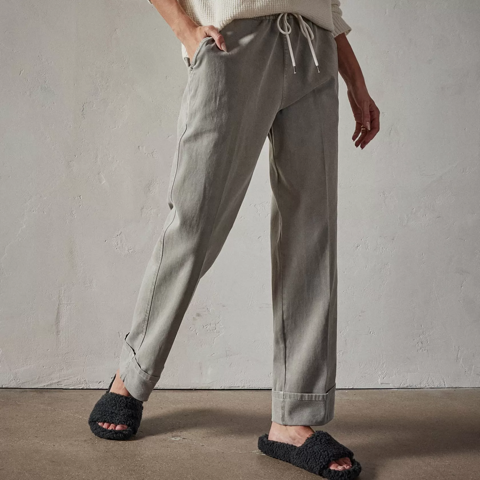 Outlet Brushed Cotton Twill Cuffed Trouser Women Pants/Leggings