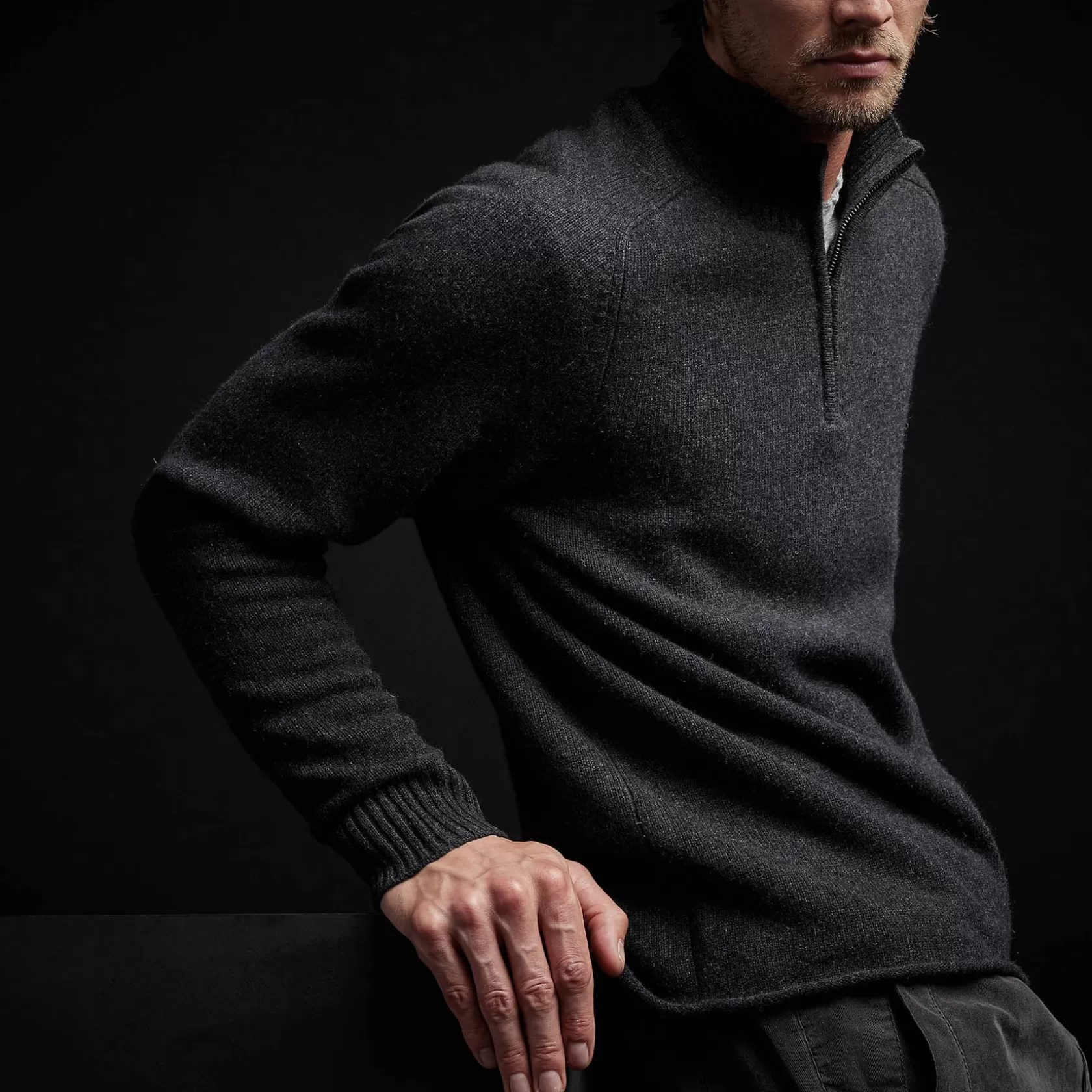 Online Cashmere Saddle Shoulder Half Zip Men Sweaters