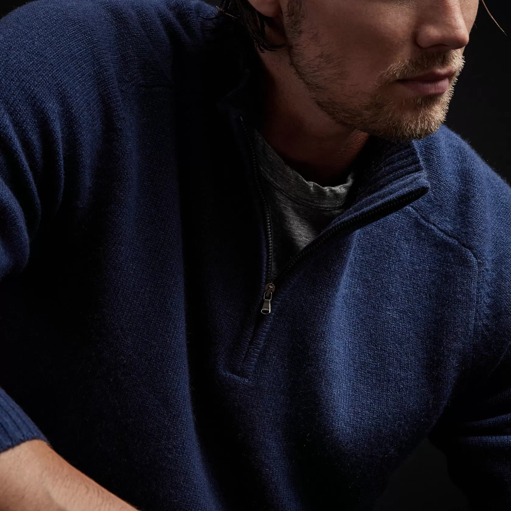 Shop Cashmere Saddle Shoulder Half Zip Men Sweaters