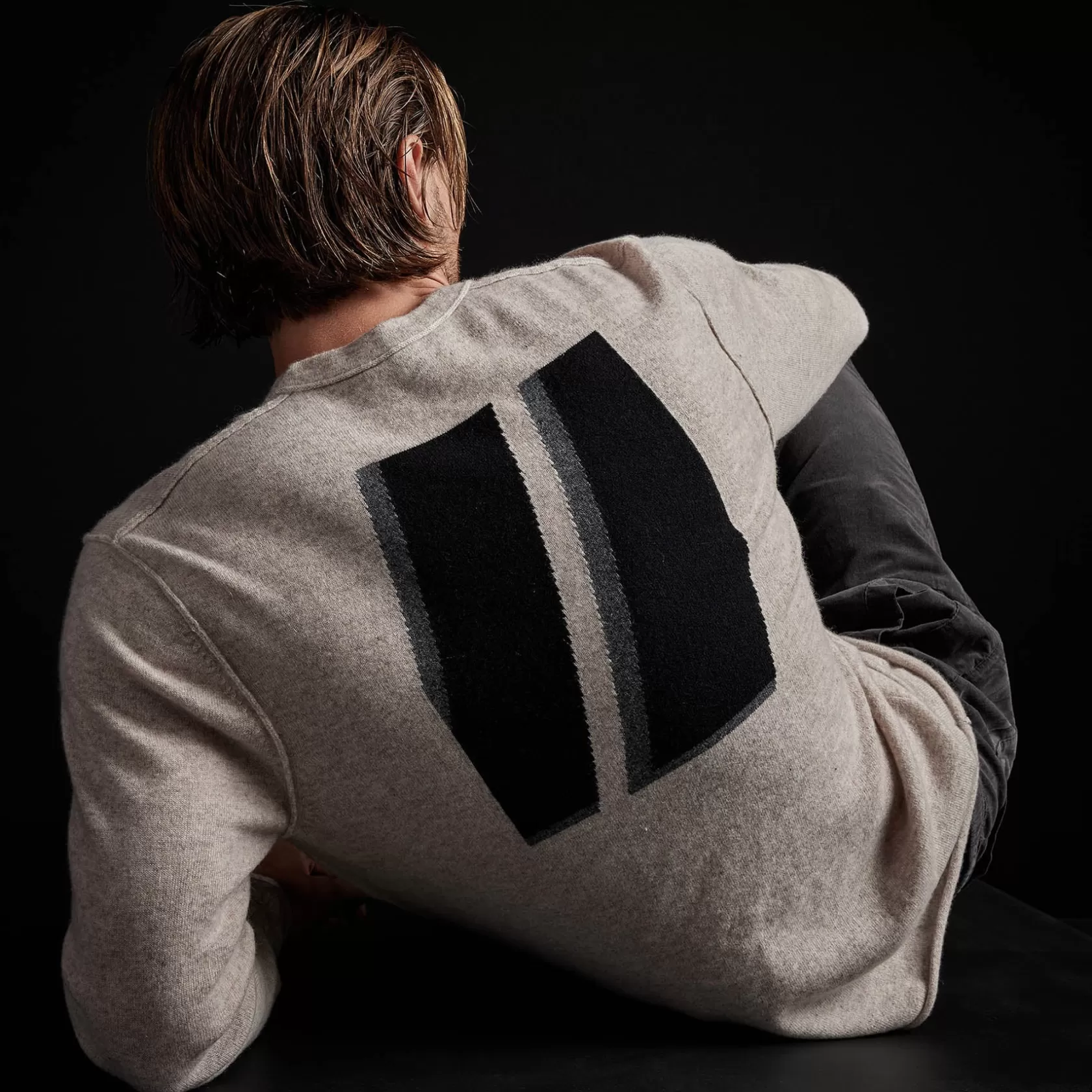 Hot Double Bar Graphic Recycled Cashmere Sweater Men Sweaters