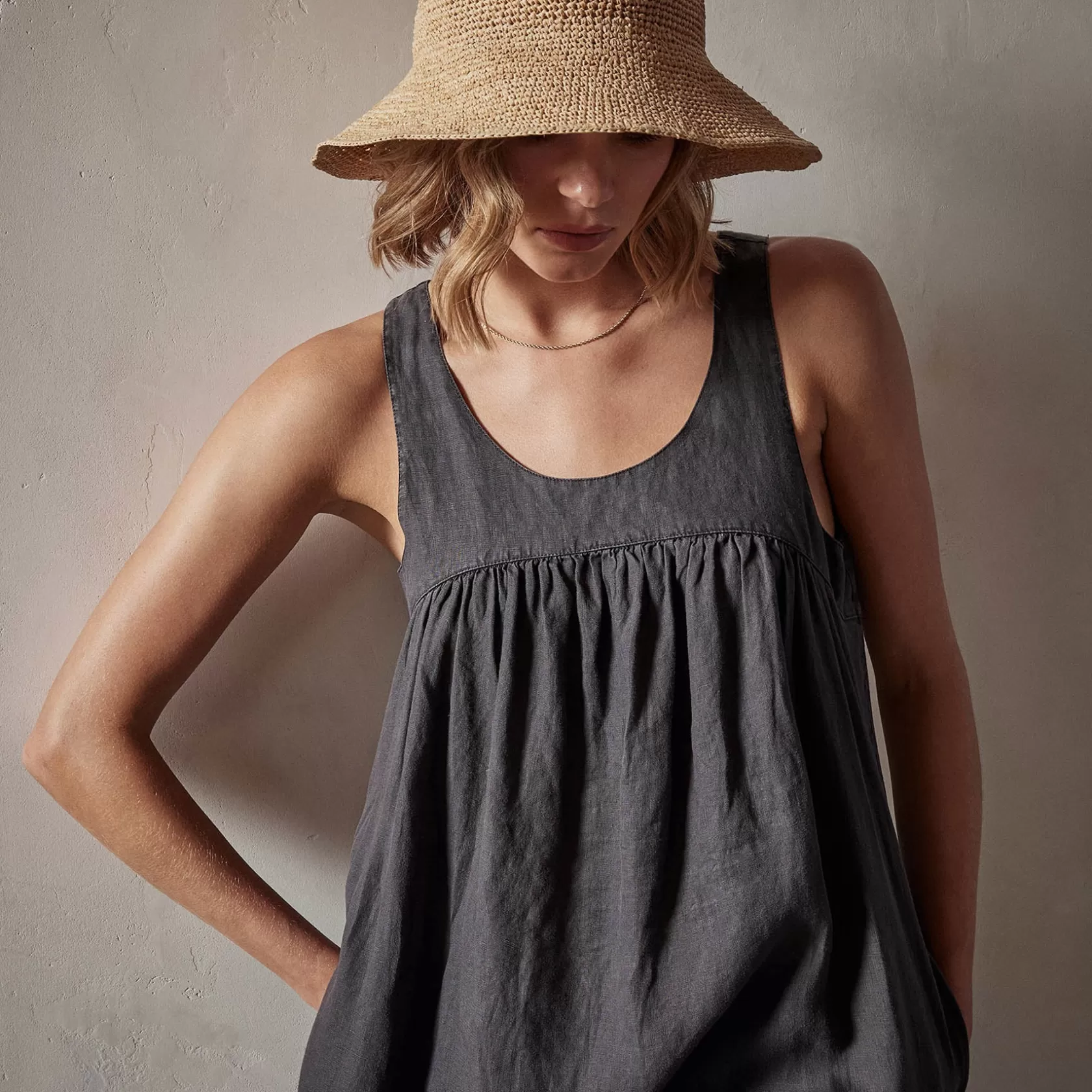 Sale Gathered Linen Dress Women Dresses/Jumpsuits