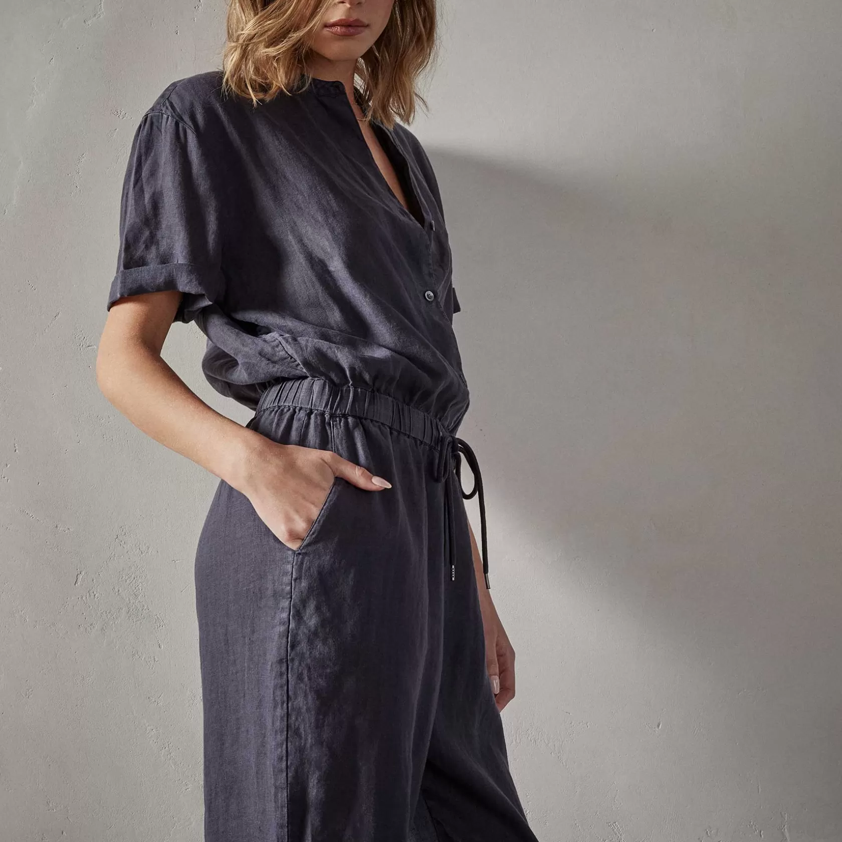 Online Lightweight Linen Collarless Jumpsuit Women Dresses/Jumpsuits