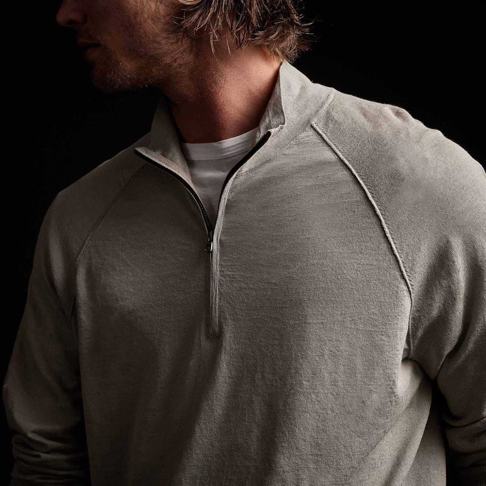 Online Linen Blend Half Zip Sweater Men Sweaters