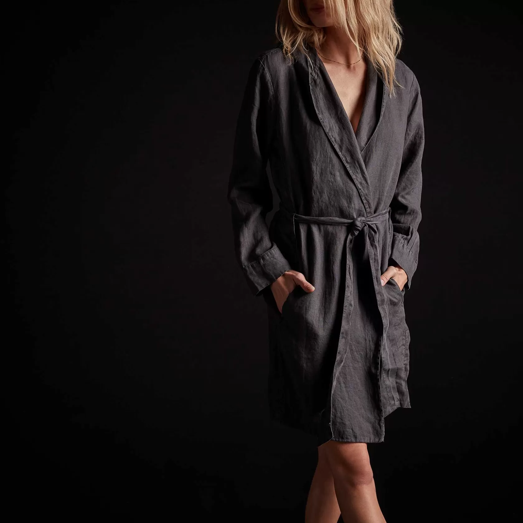 Cheap Linen Hooded Robe Women Lounge