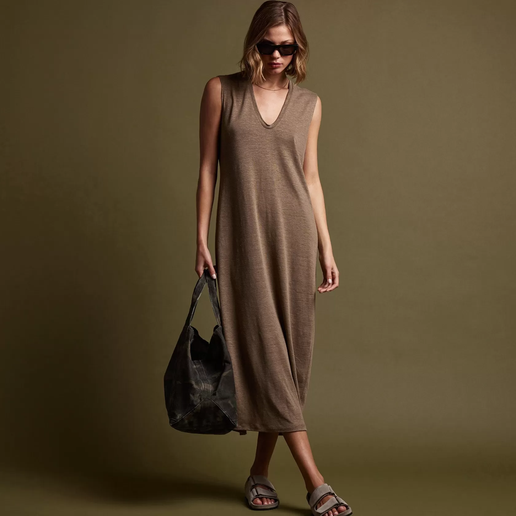 Sale Linen Jersey Column Dress Women Dresses/Jumpsuits