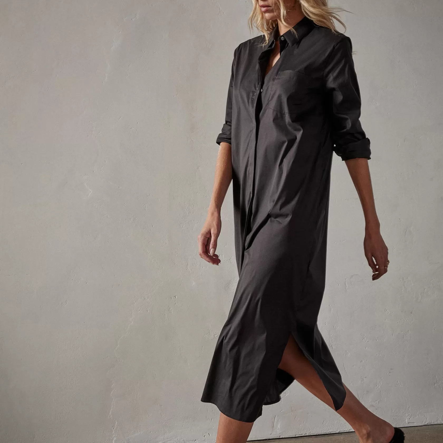 Best Sale Matte Stretch Poplin Shirt Dress Women Dresses/Jumpsuits