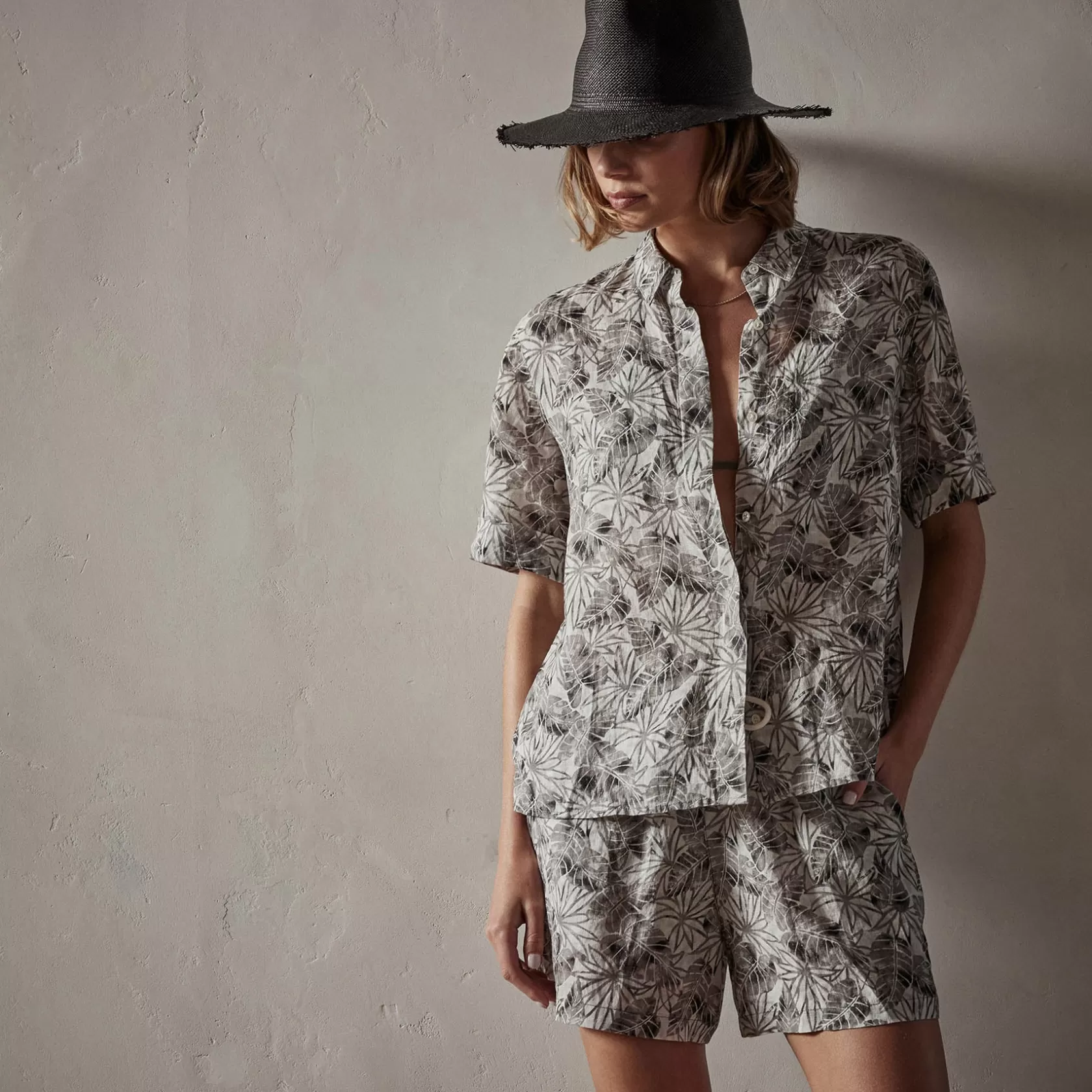 Online Palm Printed Linen Shirt Women Shirting