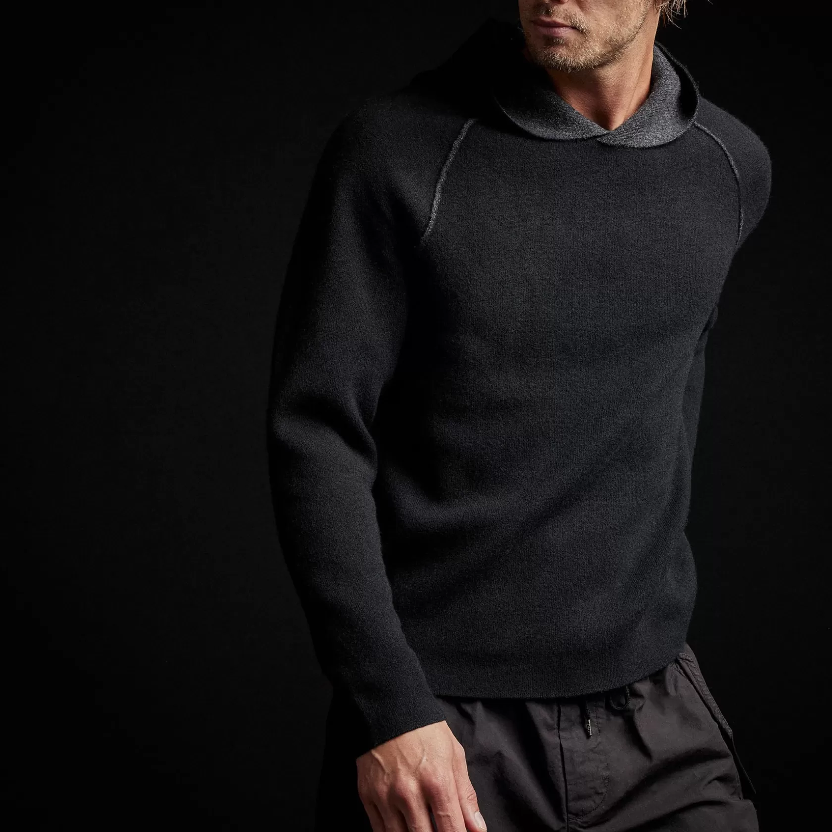 Discount Recycled Cashmere Double Bed Raglan Hoodie Men Sweaters