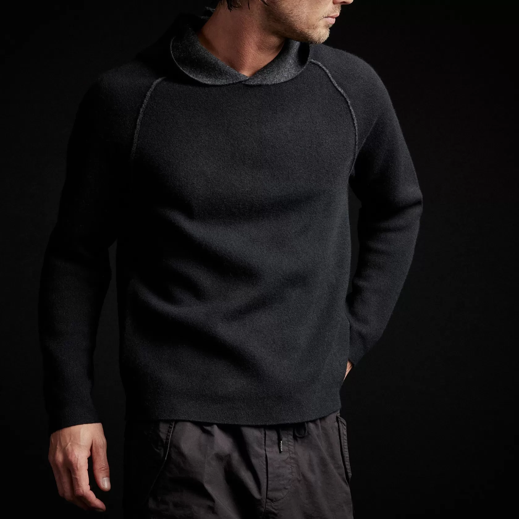 Discount Recycled Cashmere Double Bed Raglan Hoodie Men Sweaters