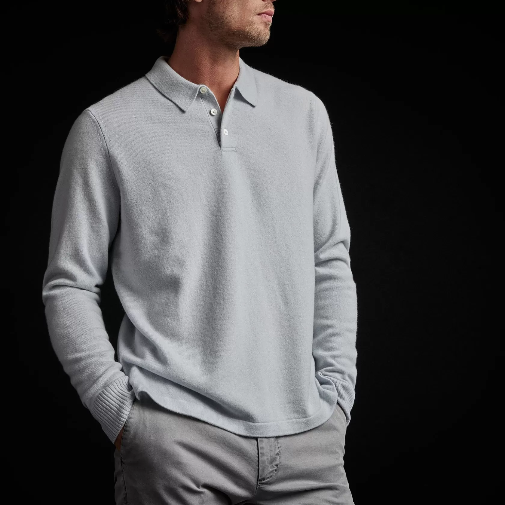 Cheap Recycled Cashmere Long Sleeve Polo Men Sweaters