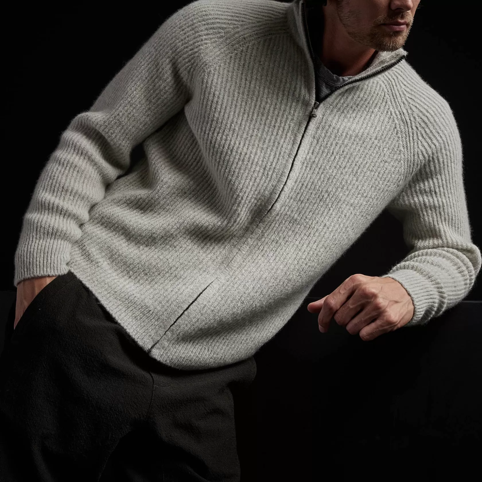 Fashion Rib Full Zip Sweater Men Sweaters