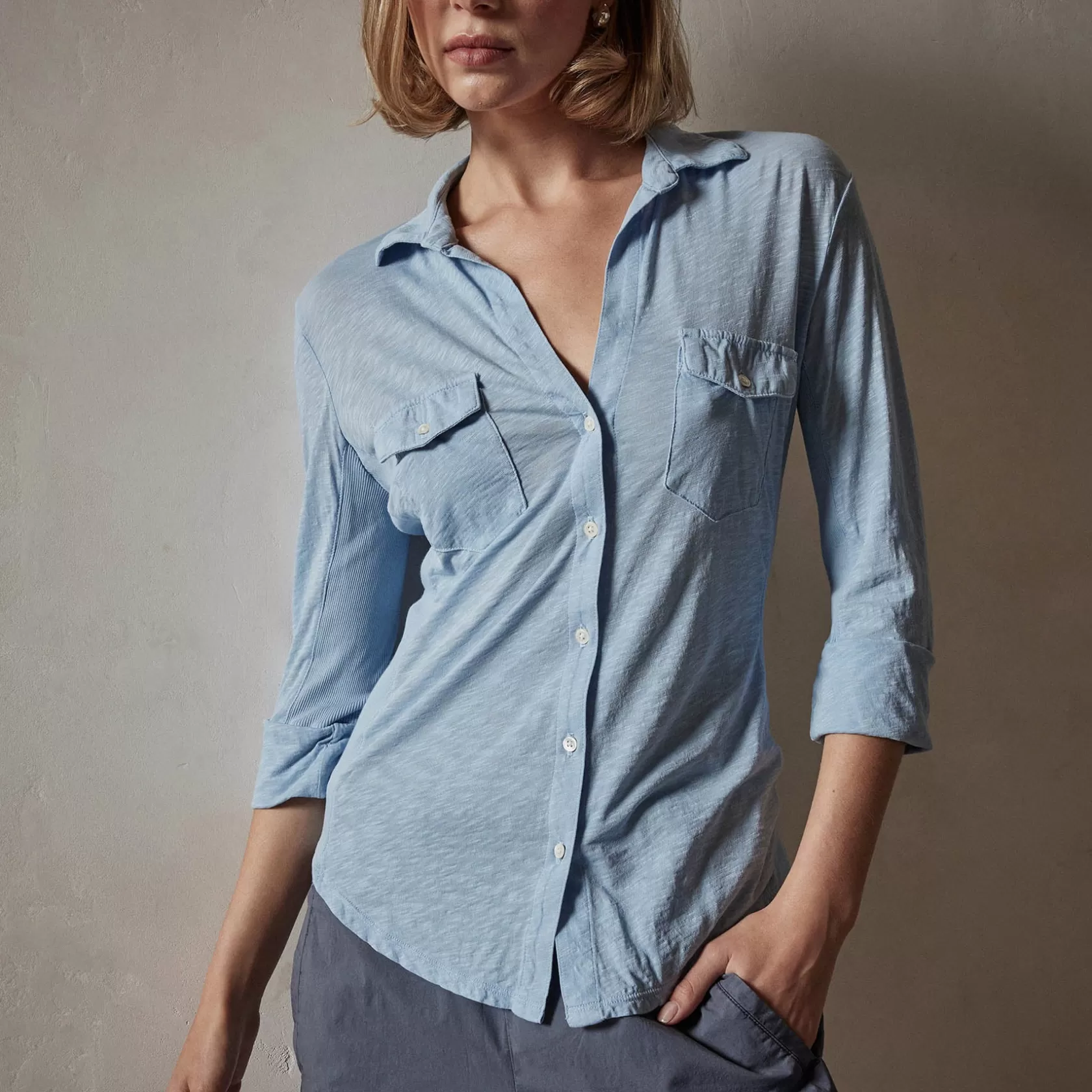 Cheap Sheer Slub Side Panel Shirt Women Shirting