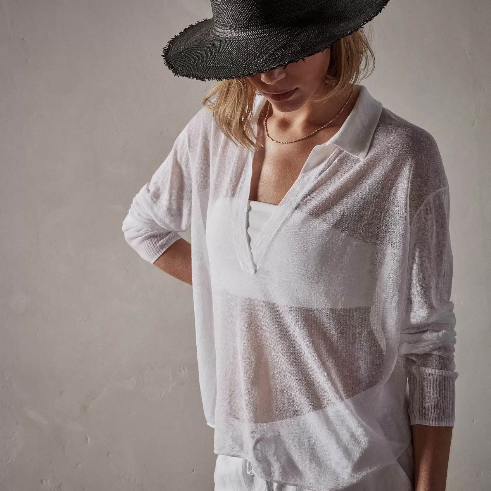 Discount Soleil Linen Polo Women Sweaters