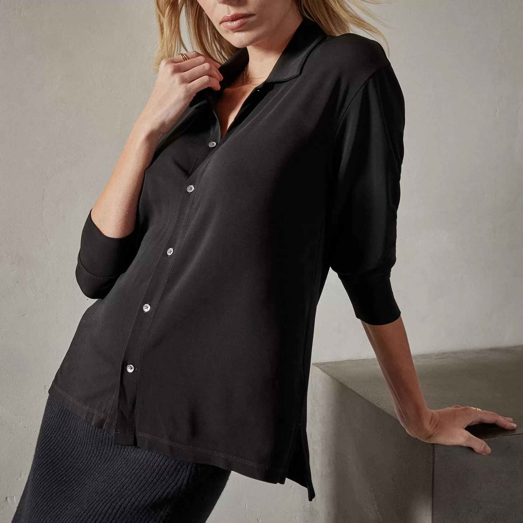 Cheap Stretch Matte Jersey Shirt Women Shirting