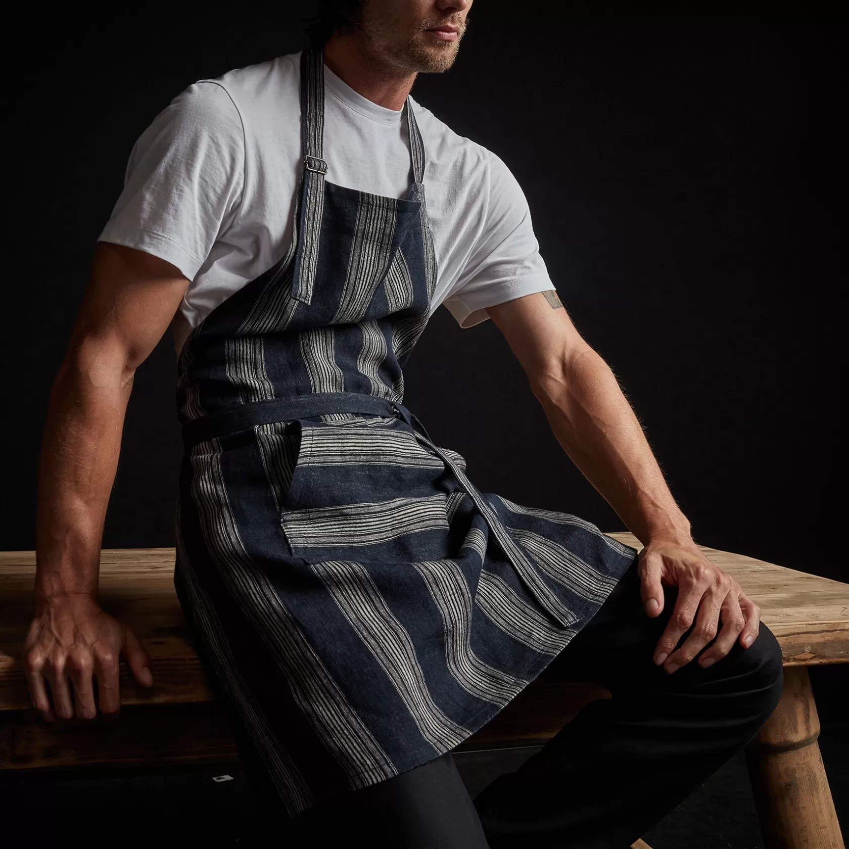 Best Sale Stripe Chef'S Apron With Pocket Aprons