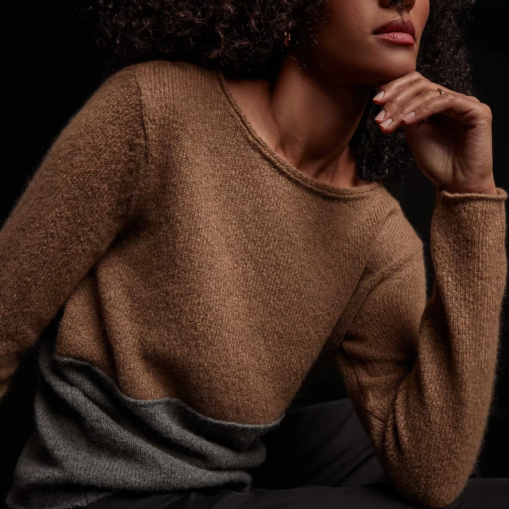 Fashion Two Tone Cashmere Boatneck Sweater Women Sweaters